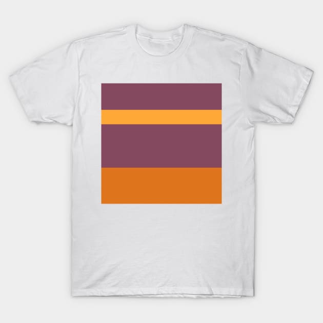 A gorgeous variation of Grape, Deep Ruby, Dark Salmon, Cocoa Brown and Yellow Orange stripes. T-Shirt by Sociable Stripes